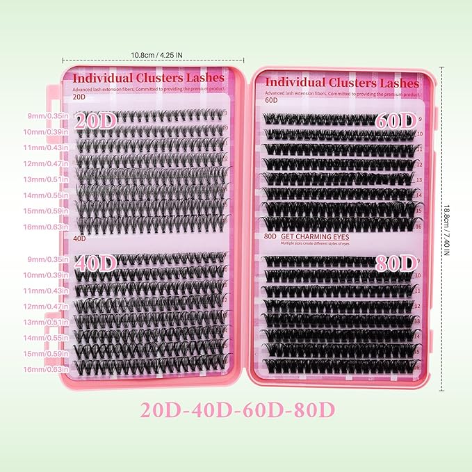 Lash Clusters 4 Style DIY Lashes Clusters Eyelash Clusters False Eyelashes Cluster Eyelash Extensions Wispy Lash Clusters PestaÃÂ±as Postizas Naturales Soft Cluster Lashes(640pcs 20D+40D+60D+80D,9-16mm)