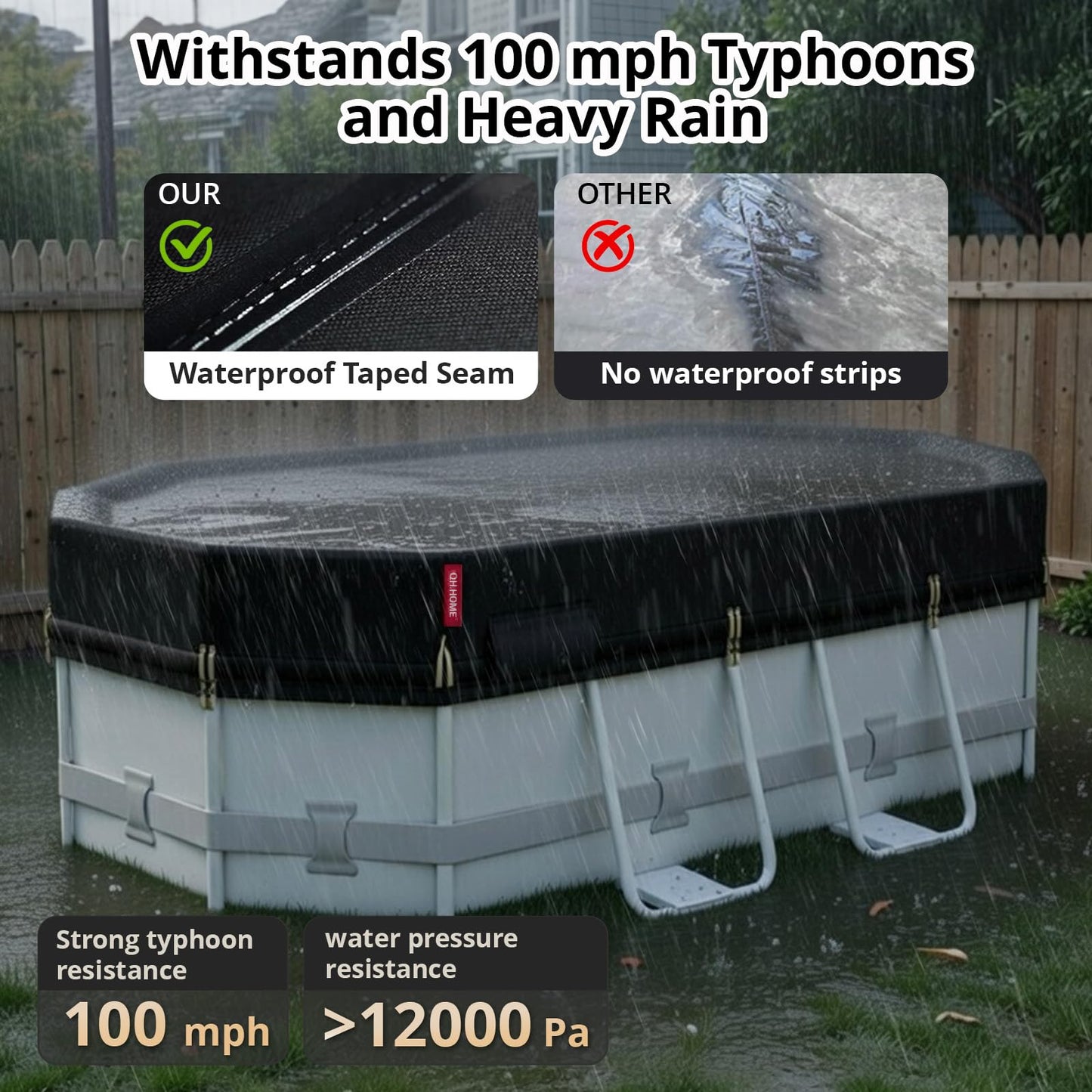 QH.HOME 10x16Ft Oval Pool Cover,Super Windproof Ratchet Straps (1,500lb Break Strength)-Effective Installation/Removal,Pool Cover for Above Ground Pools,Snug Fit,Blocks Leaves, Sun & Water