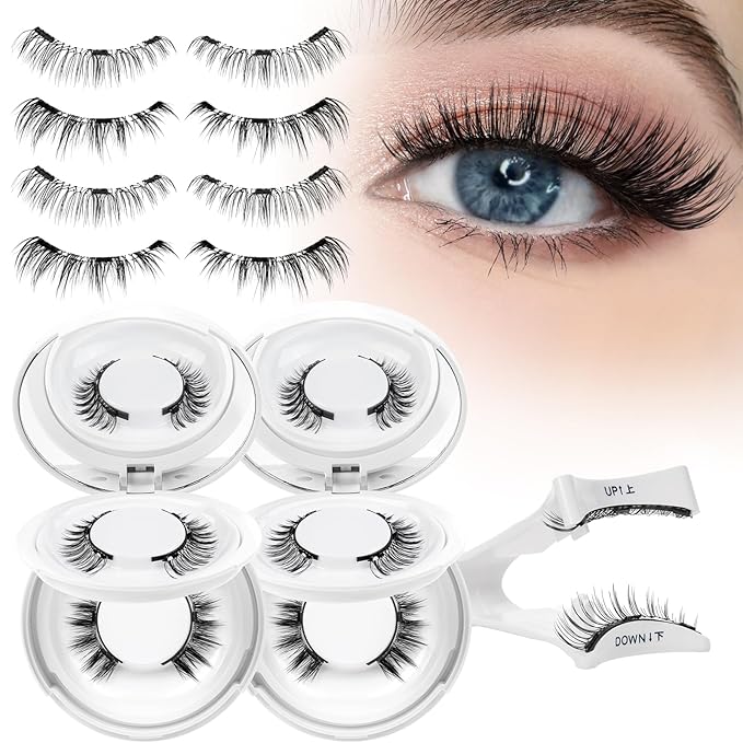 Higu clace Magnetic Eyelashes 4Pairs Magnetic Eyelashes with Applicator Soft Magnetic Lashes Natural Look Wispy Magnet Lashes Without Eyeliner Easy to Wear and Remove(DJCX-F03Ã¯Â¼Â