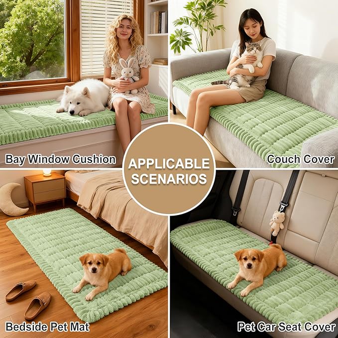 hyha Couch Covers for Dogs Washable, Non Slip Plush Dog Sofa Protectors, Fuzzy Pet Couch Covers for 3 Cushion Sofa Pet Friendly (Green, 27.6" x 47")