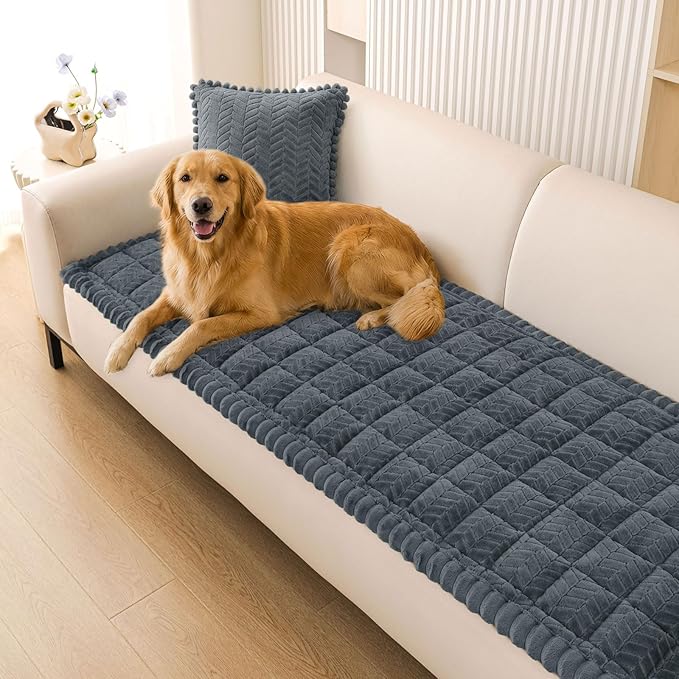 Smiry Non Slip Couch Covers for Dogs, Fuzzy Pet Couch Covers for 3 Cushion Sofa Pet Friendly, Soft Sofa Slipcovers Cushion Furniture Protector Washable (Dark Grey, 27.6" x 70.9")
