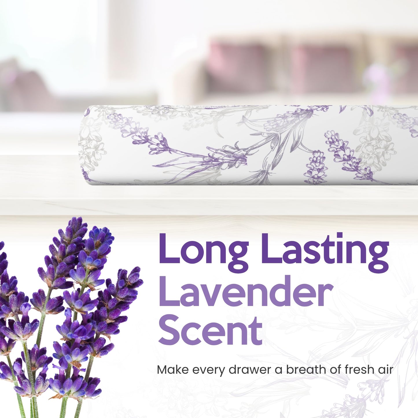 Lavender Scented Drawer Liners for Dresser Drawers (10 Large Sheets, 19.7" x 14.4") - Non Adhesive Drawer Paper Liner for Bedroom Dresser & Closet Shelves by Linda’s Essentials