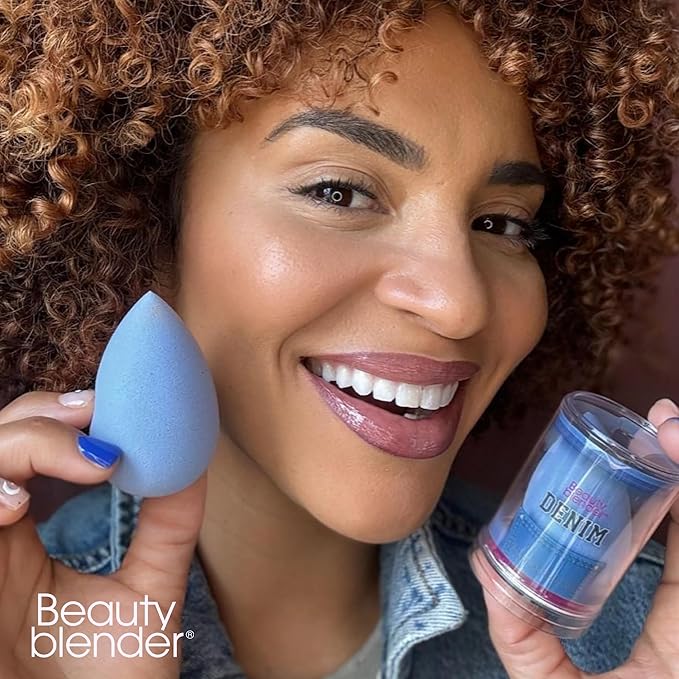 Beautyblender® Denim Beauty Blender Makeup Sponge, Super-Soft Foam Easily Blends Foundations, Powders & Creams, Made in USA, Reusable, Washable, Streak Free Application