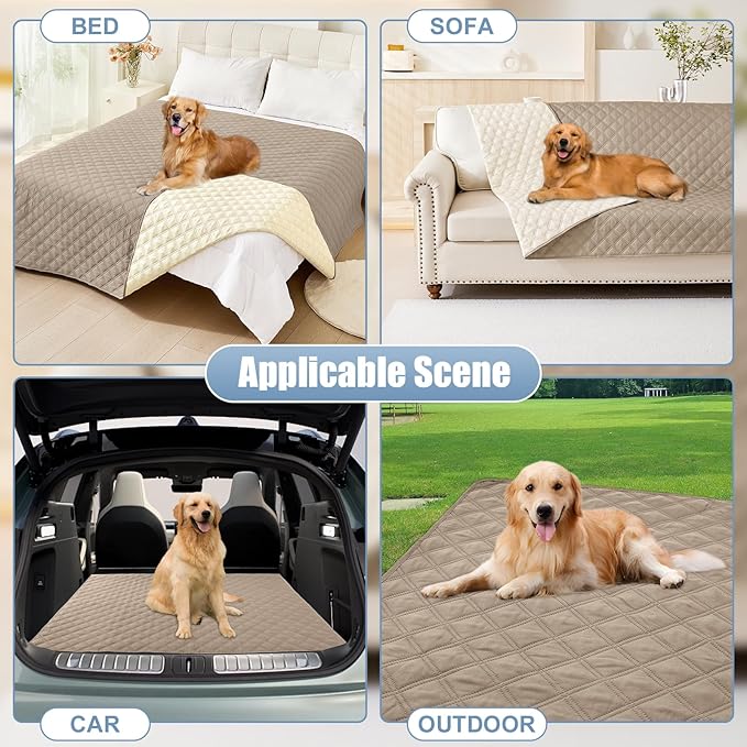 Smiry Waterproof Dog Bed Cover Pet Blanket, Soft Washable Dog Blanket for Furniture Bed Couch Sofa Reversible, Checkered (68"x82", Taupe/Beige)