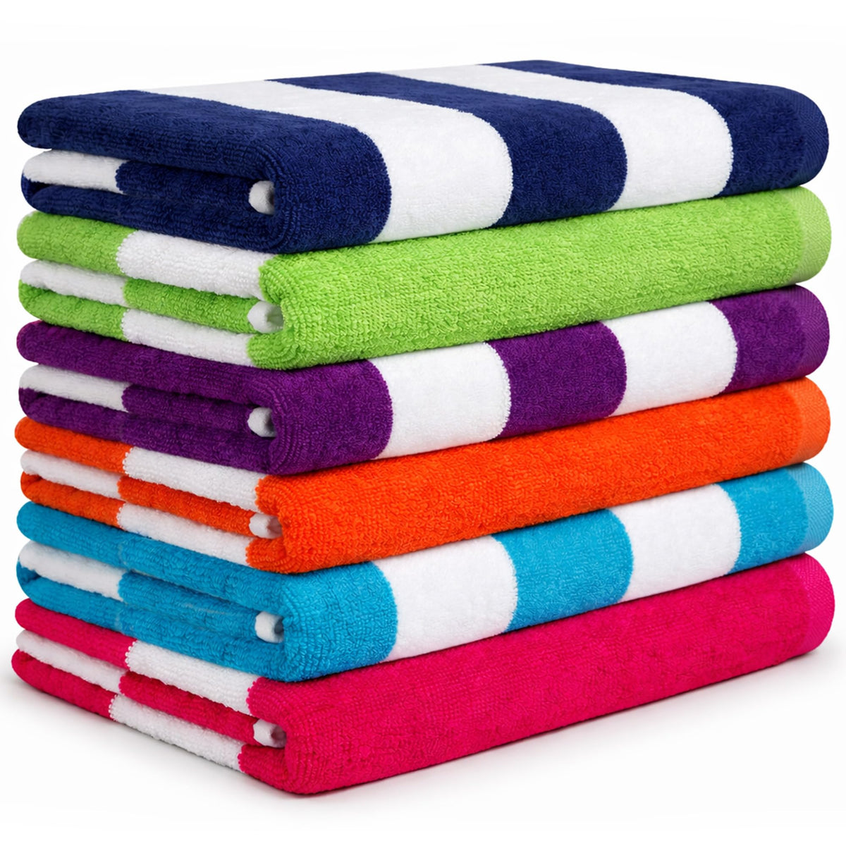 BolBom*S Beach Towels 6 Pack Large 30x60-100% Cotton Beach & Pool Towels Bulk Cabana Stripe - Quick Dry Bath Towel Set for Swim, Beach Essentials, Bathroom, Hot Tub, Yoga, Hotel & Airbnb Guests