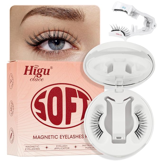 Higu clace Magnetic-Eyelashes, Soft Reusable Magnetic Eyelashes with Applicator No Glue Needed Manga Lashes Comfortable for Makeup Can Cosplay(RC-NZ-D)