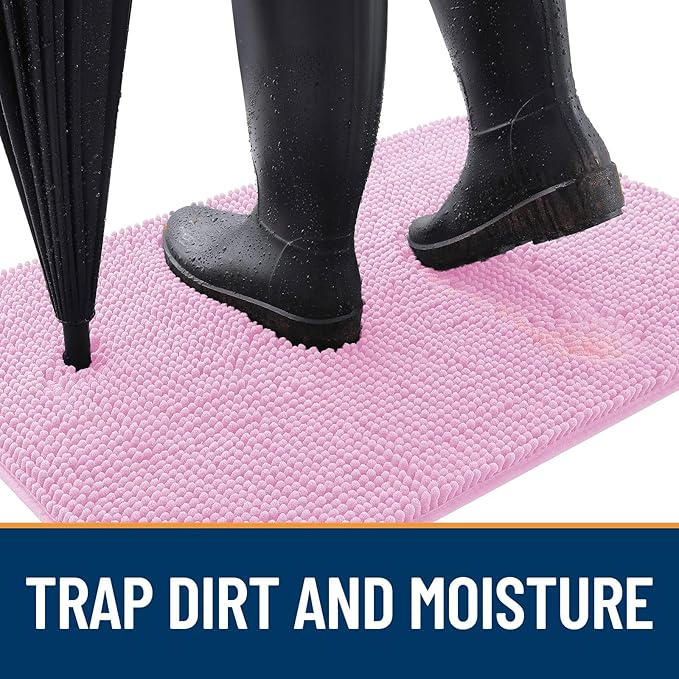 OLANLY Dog Door Mat for Muddy Paws 30x17, Absorbs Moisture and Dirt, Absorbent Non-Slip Washable Doormat, Quick Dry Chenille Mud Mat for Dogs, Entry Indoor Entryway Carpet for Inside Floor, Pink