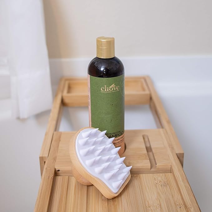 GranNaturals Wooden Shampoo Scrubber Brush - Shower Scalp Massager for Men & Women - Head Exfoliator with Silicone Bristles - Helps Promote Healthy Blood Flow, Dandruff Removal