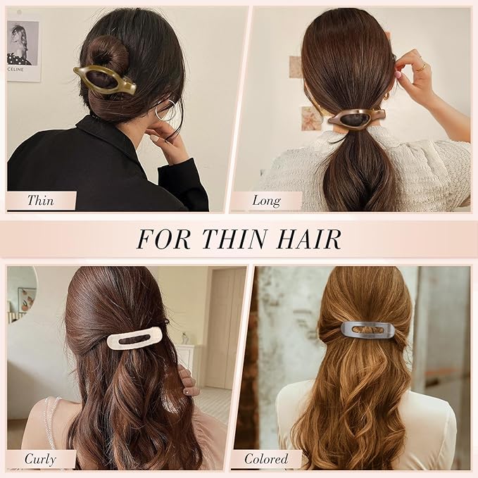 8 PCS Flat Hair Clips, 4 Colors Flat Claw Clips 2 Styles Hair Claws for Women Girls Medium Hair Volume