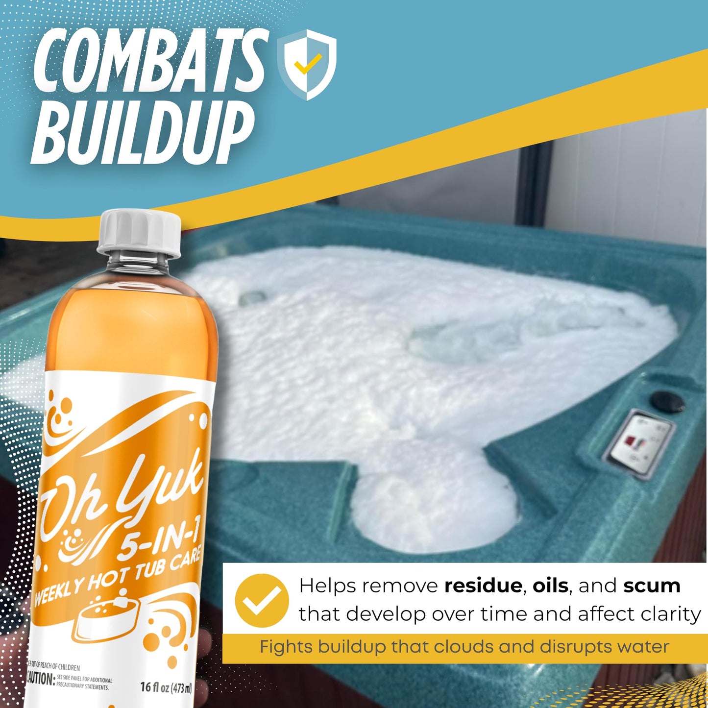 Oh Yuk Hot Tub Cleaner + 5 in 1 Weekly Hot Tub Care Combo, Hot Tub Chemicals, Hot Tub Jet Cleaner, Spa Chemicals for Hot Tub, Water Clarifier, Conditioner and Spa Treatment