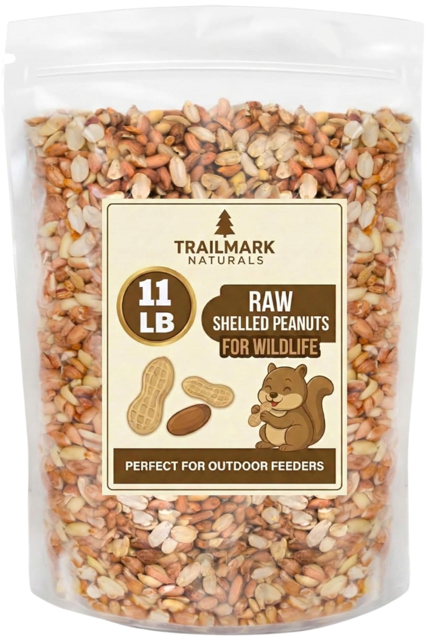 TRAILMARK NATURALS - 11 LB - Raw Shelled Peanuts for Squirrels, Out of Shell Peanuts for Birds and Wildlife- Squirrel Food, Wild Bird Seed - Grown in The USA