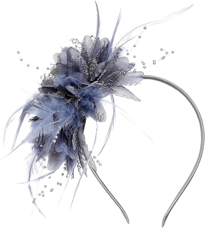 Womens Fascinators Hats Tea Party Hats for Women, Feather Pearl Veil Headband for Wedding Cocktail Dresses Accessories