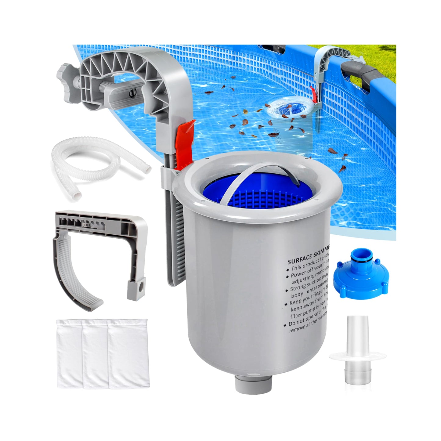 DeeprClean Above Ground Pool Surface Skimmer, Automatic Pool Skimmer for Top of Water, Wall Mount Surface Skimmer with Removable Skimmer Basket, Floating Pool Filter Pool Cleaning Maintenance Kit