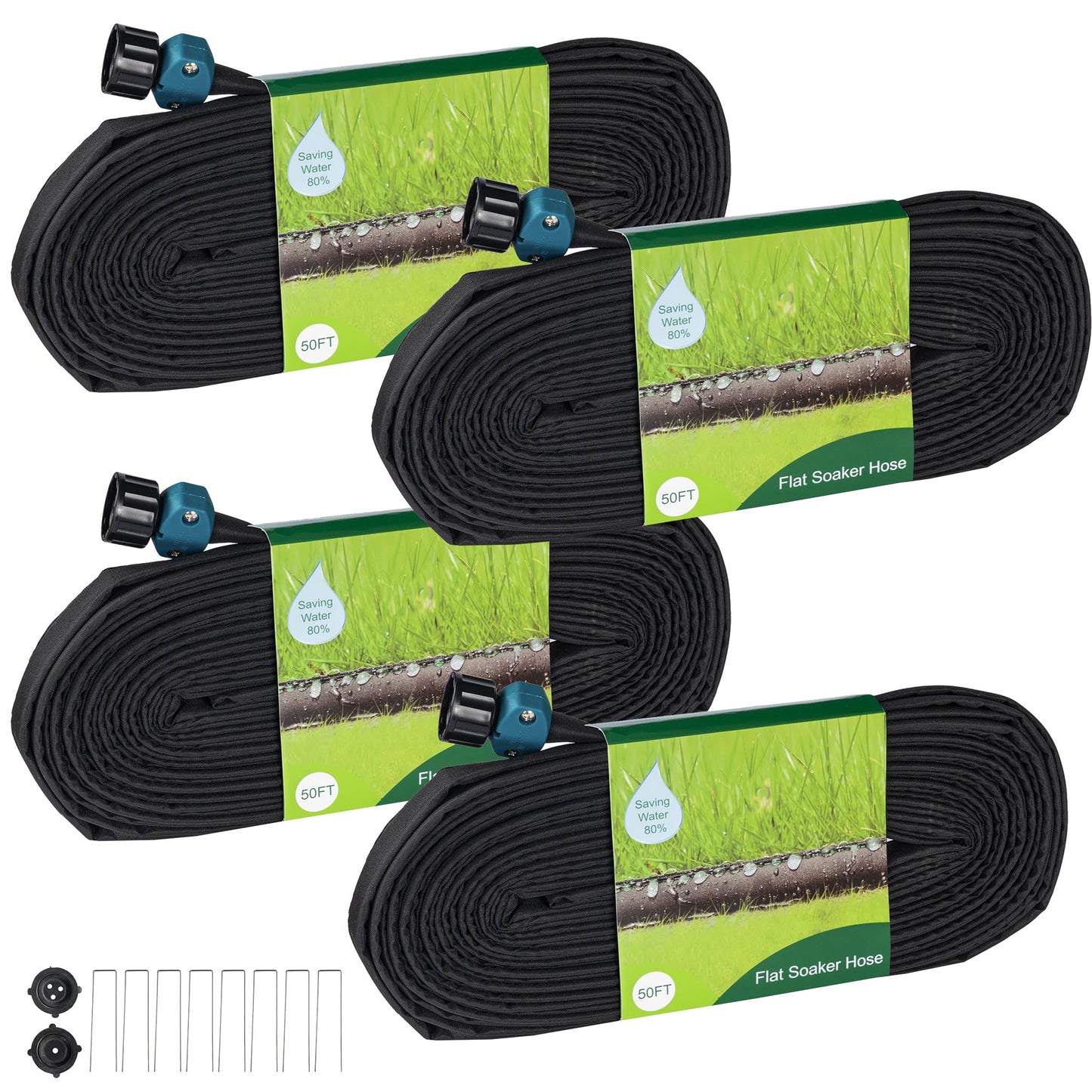Hourleey Flat Soaker Hose 200 FT for Garden, 200' (50FT x 4) Linkable Consistent Drip Irrigation Hose, Leak-free Dual-layer Design Saving 80% Water Garden System Water Hose with Holes