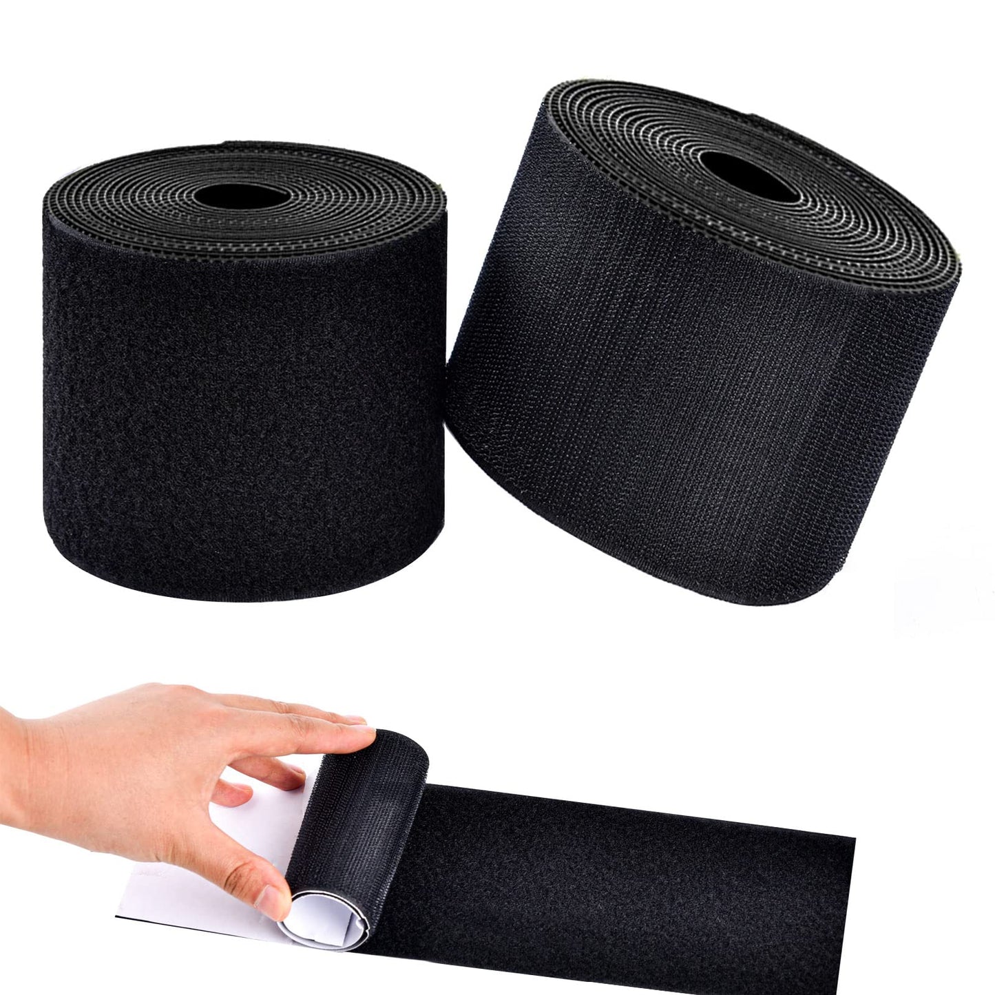 4 Inch x 18 Feet Black Hook and Loop Tape with Adhesive, Nylon Heavy Duty Hook and Loop Tape Strips, Non Slip Rug Grippers, Wall Adhesive Strips, Keep Couch Cushions from Sliding - Black