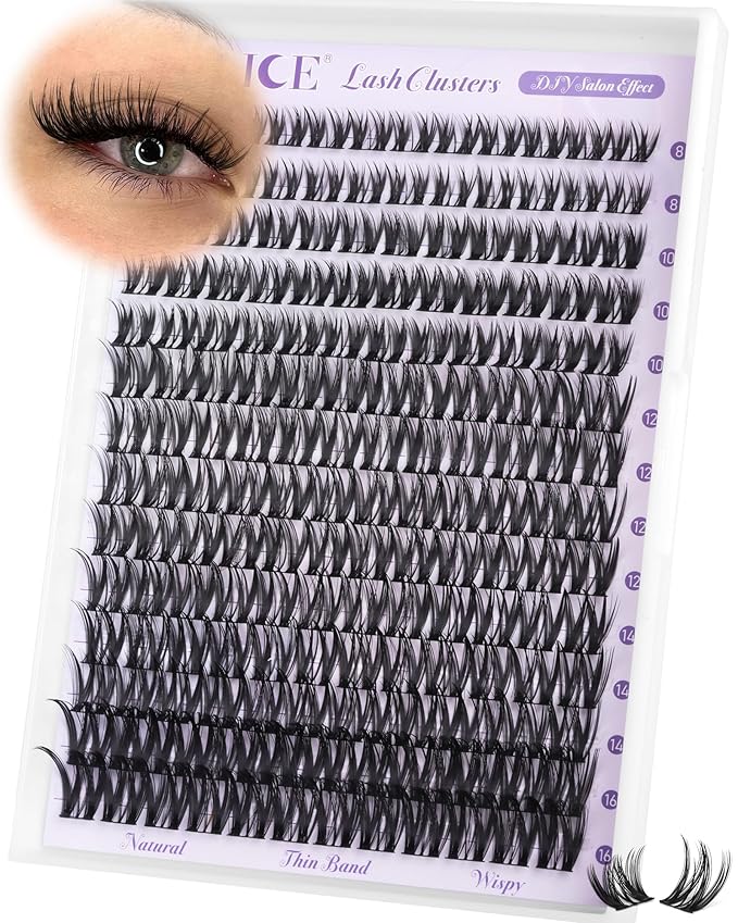 ALICE Flaunt Lash Clusters Wispy Eyelash Clusters 8-16mm Thin Band Cluster Eyelash Extensions DIY Salon Individual Lashes 168pcs Natural Volume Lash Extensions