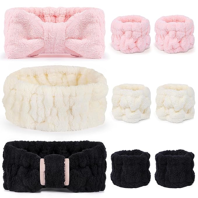 9 Pcs Spa Headband for Washing Face,Skincare Headband and Wristband Set,Women Teen Girls Facial Hairbands for Washing Face, Makeup, Sports, Yoga (pink+apricot+black)