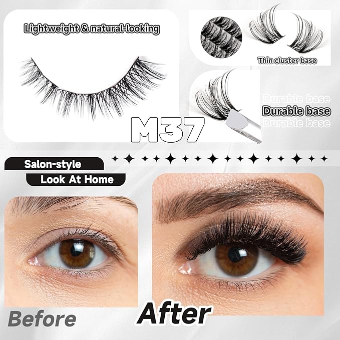 Lash Clusters 168pcs Manga Lash Extension 10-18mm Cluster Eyelash Extensions Natural Band Lash Individual Lashes -M37+M38（Fairy+Natural）