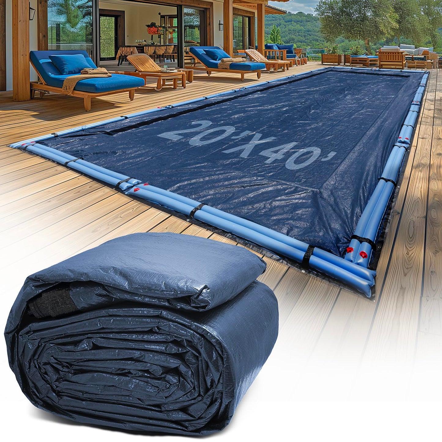 20-Ft x 40-Ft Pool Cover for Inground Pools - Rectangle Winter Cover Inground, Extra Thick Material and Durable Design, Cold and UV-Resistance, Easy Installation, Navy Blue