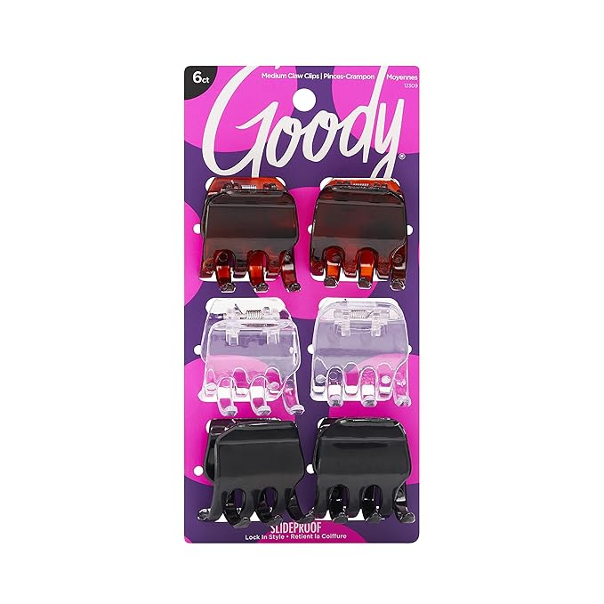 Goody Classic Claw Hair Clips - 6-Count, Clear, Brown and Black - 1/2 Claw Will Gently Keep Hair Secured In Place with a Long Lasting Hold, color may vary (Pack of 4)