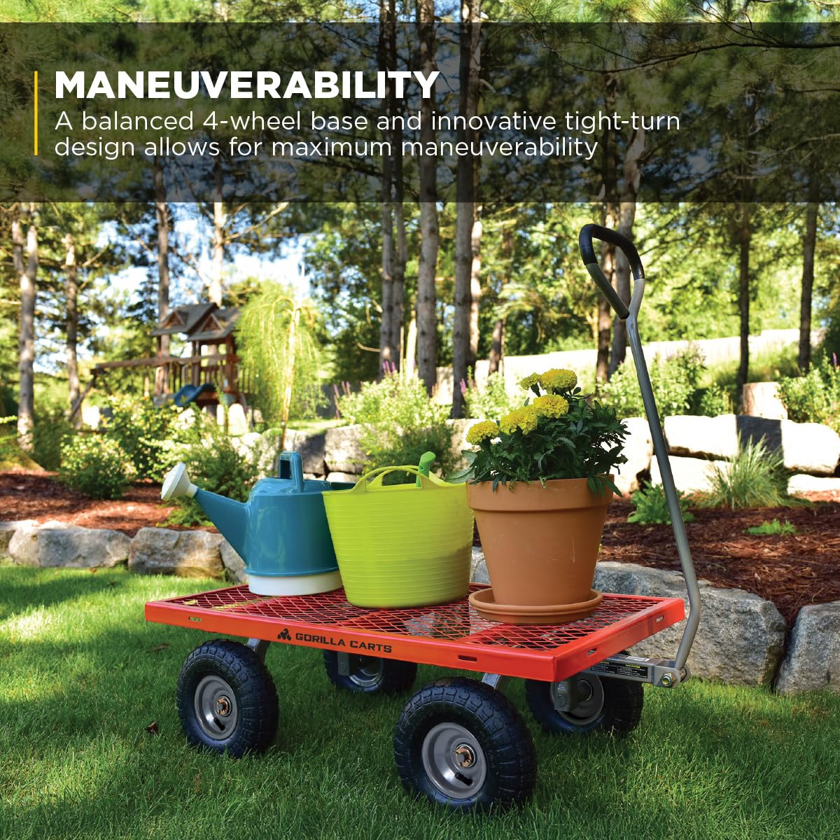 Gorilla Carts Steel Utility Cart, 4 Cu Ft Bed, 800 lb Load Capacity, Black – Heavy-Duty Outdoor Hauling Wagon with Removable Side Panels for Yard, Lawn, Garden or Landscaping