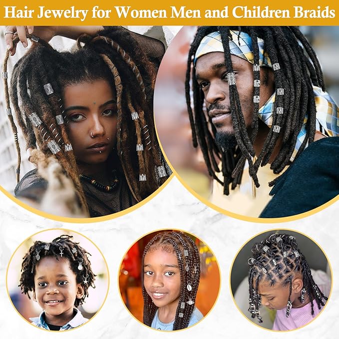 Lucomb 259 Pcs Hair Jewelry, Hair Accessories for Braids Silver Loc Jewelry for Hairs Dreadlocks Braid Jewelrys Hairs Cuffs Clips Dreadlock Accessories for Women's Loc Charms Rings Decoration