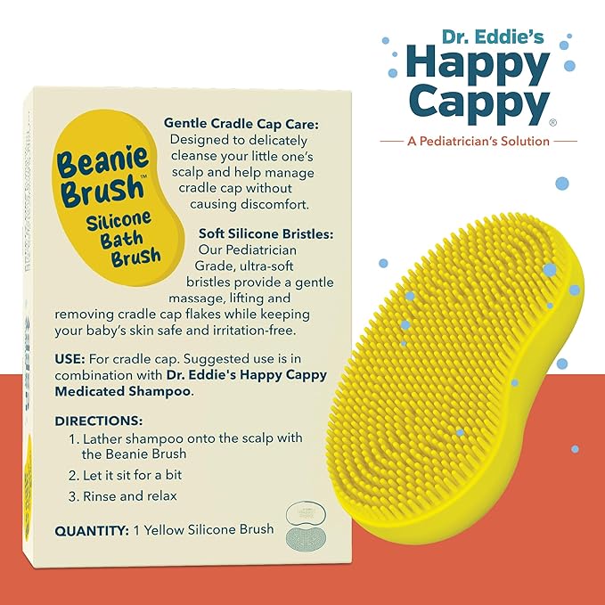 Happy Cappy Beanie Brush - Cradle Cap Brush for Babies, Dry Skin Care, Gentle Exfoliating Baby Scalp Scrubber for Bathing, Helps Dandruff and Flakes, Food Grade Silicone, BPA Free