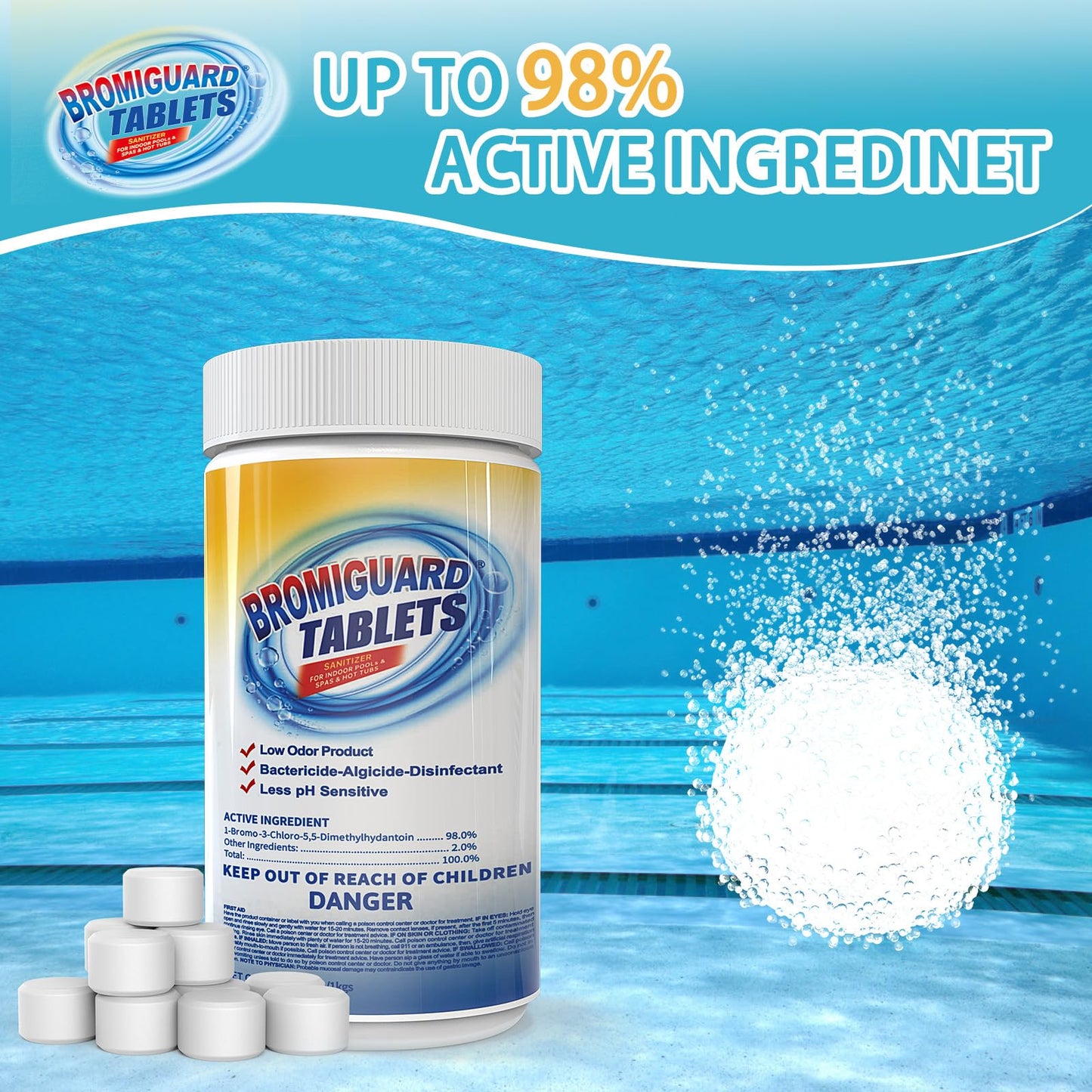 Bromine Tablets for SPA Hot Tub 1 inch Tabs Brominating Tablets Booster Soft Water Feel No Chlorine Odor Chemical Sanitizer