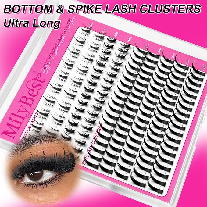 MilyBest Bottom Lash Clusters with Spikes 13-21mm Lash Spikes and 6-7mm Bottom Lashes Wispy Cluster Eyelash Extensions Spiky Lashes Clusters D Curl Eyelash Clusters Manga DIY Individual Eyelashes