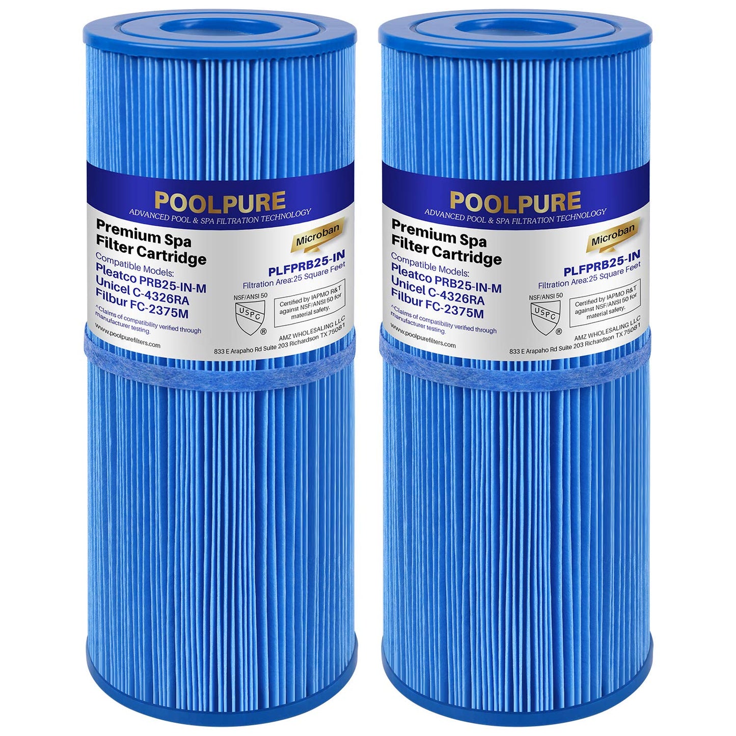 POOLPURE Antimicrobia PRB25-IN-M Spa Filter Replaces Unicel C-4326RA, Guardian 413-106, Filbur FC-2375M, 3005845, 17-2327, 100586, 33521, 25392, 817-2500, 5X13 Spa Filter, 2 Pack