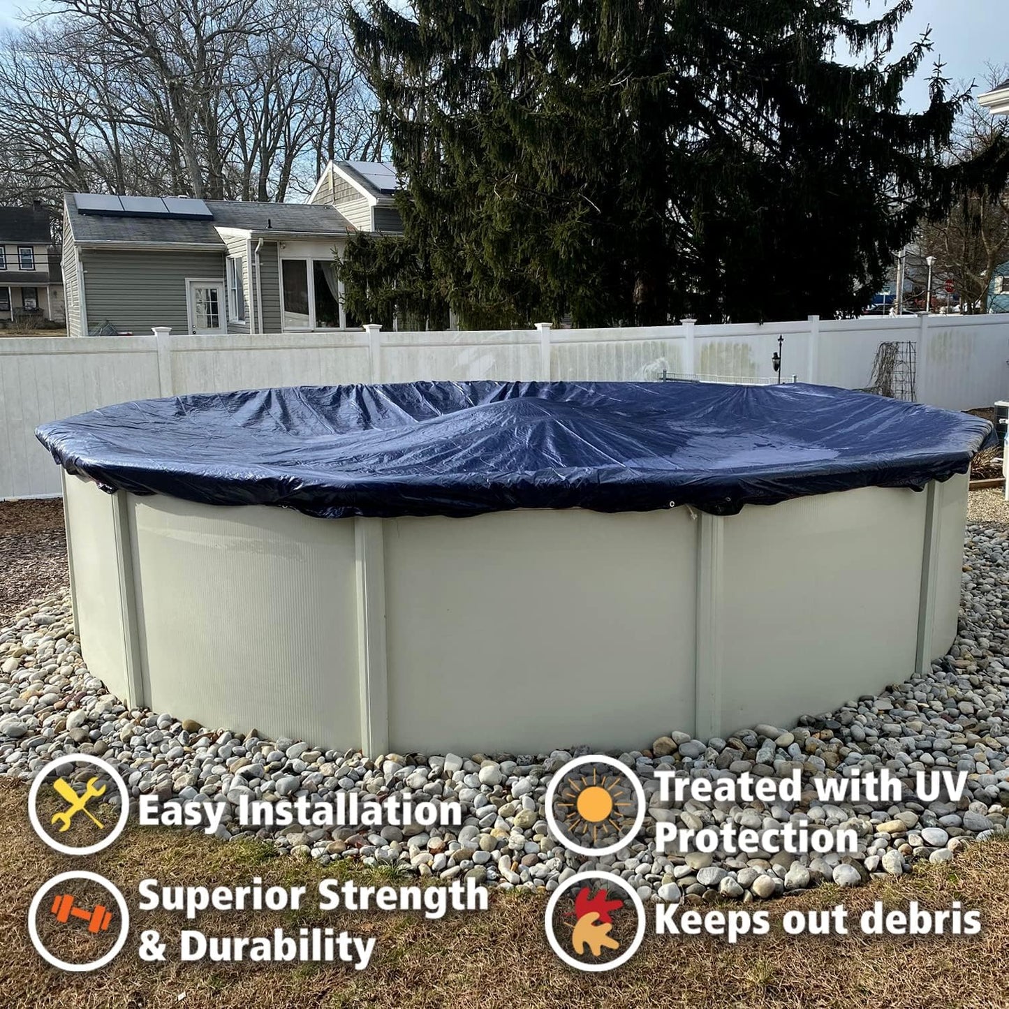 Winter Block 12’ ft. Premium Round Pool Winter Cover for Above Ground Pools – 10-Year Warranty, Cold and UV Resistant, Weatherproof and Durable, Winch & Cable Included