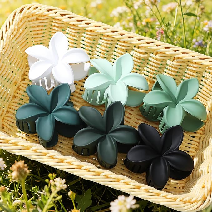Flower Hair Clips for Women 6 Pcs Hawaiian Large Claw Clips Plumeria Medium Hair Claw Clips for Thick Thin Hair Hibiscus Tropical Beach Hair Accessories for Women Girls and Girls (Green)