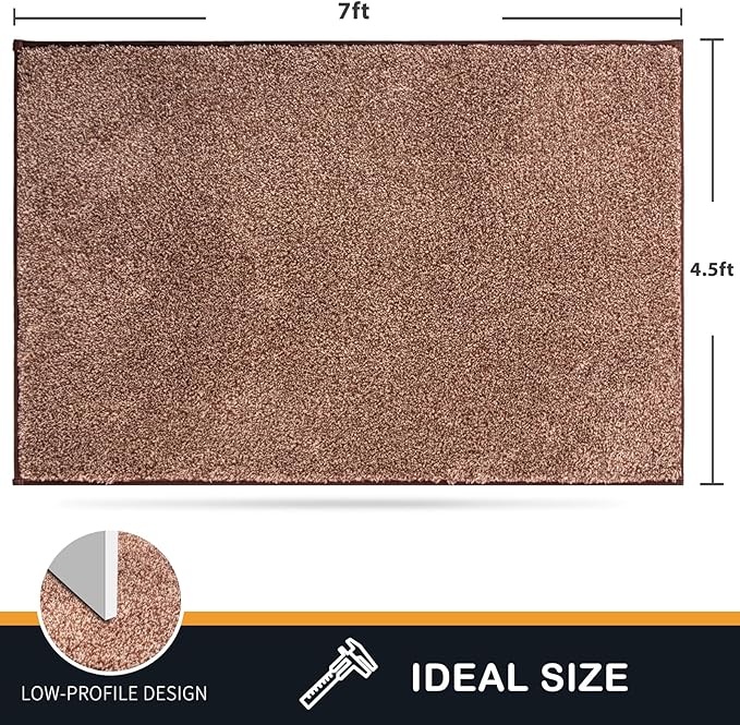 PURRUGS Easy Care Area Rug 4.5ft x 7ft, Non-Slip Washable Entryway Rug, Dog Door Mat, Stain Resistant Accent Rug for Hallway, Living Room, Bedroom and Mudroom, Brown-Light Cream