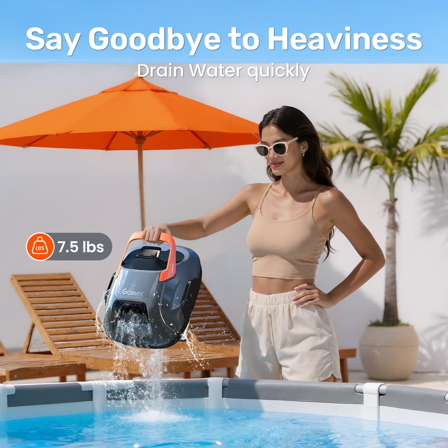 Cordless Robotic Pool Cleaner, Pool Vacuum for Above Ground Pool Lasts 90 Min, Portable, Self-Parking, Ideal for Pools up to 860 sq.ft