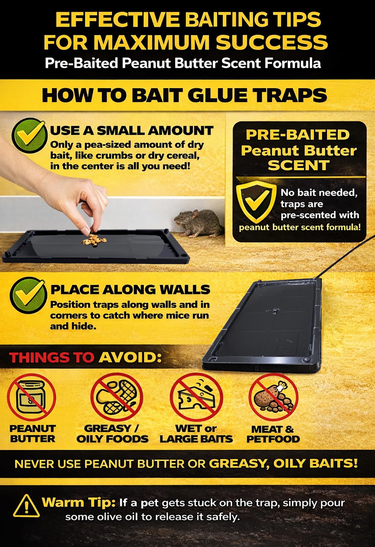 Large Rat Glue Traps for House Indoor 12 Pack – Touch-Free Zip Ties & Gloves Included Bulk Glue Traps for Mouse, Spiders, Snakes, Mice with Enhanced Adhesive, Pre-Baited Formula for Pest Control