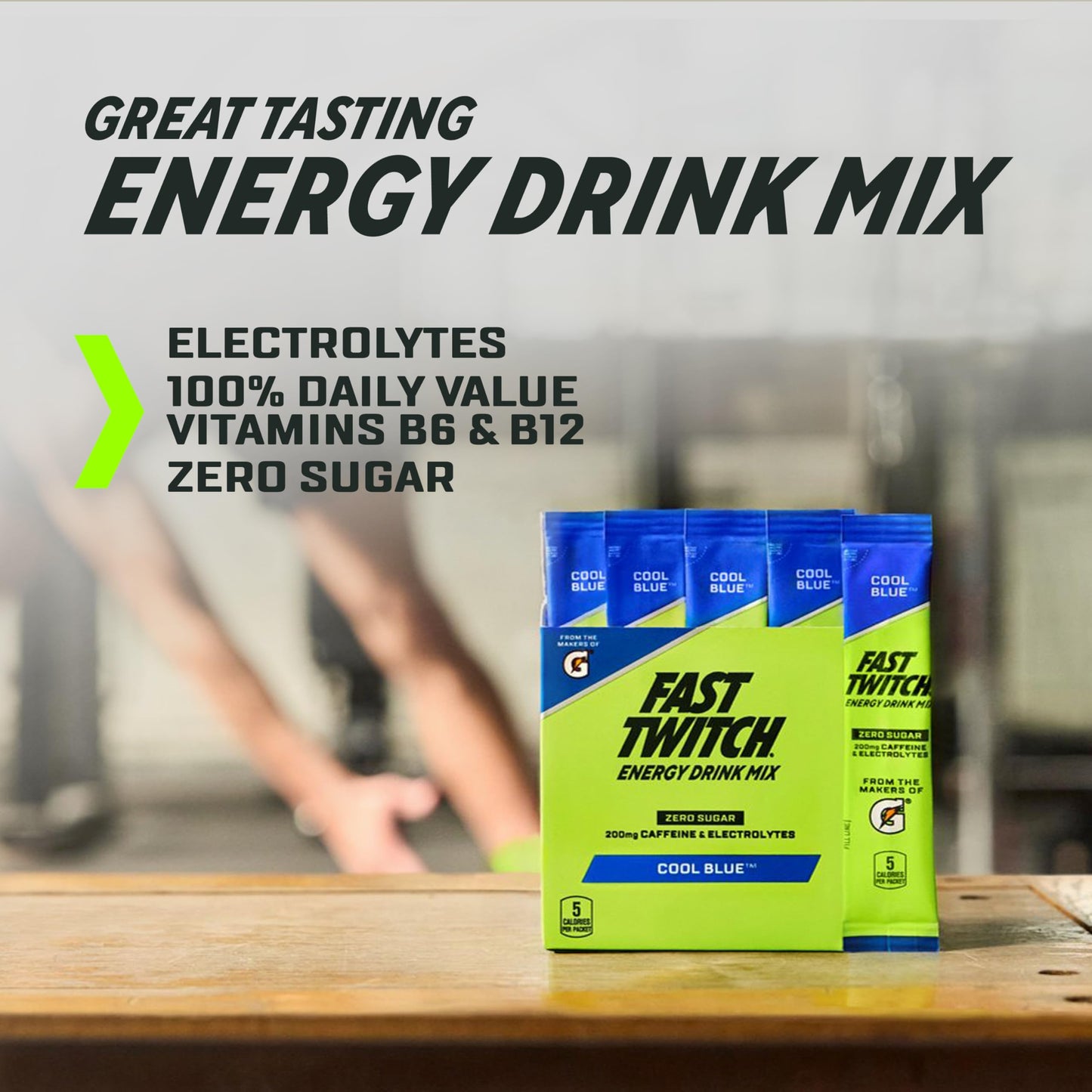 Fast Twitch Energy Drink Mix from Gatorade Powder Sticks, Glacier Freeze, 0.08oz Individual Packets,10 Pack, Zero Sugar, Caffeine, Electrolytes