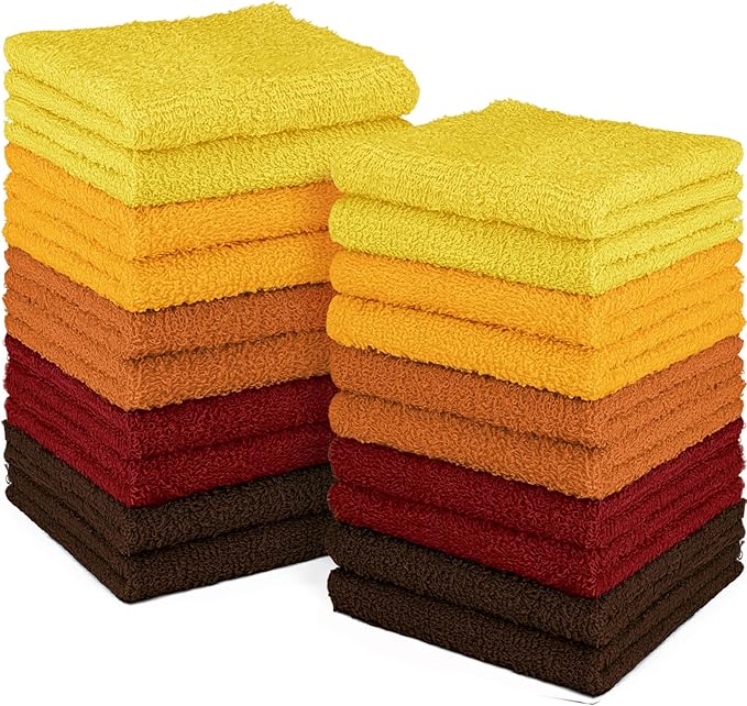 DecorRack 20 Pack 100% Cotton Wash Cloth, Luxurious Soft, 12 x 12 inch Ultra Absorbent, Machine Washable Washcloths, Assorted Set 1 (20 Pack)