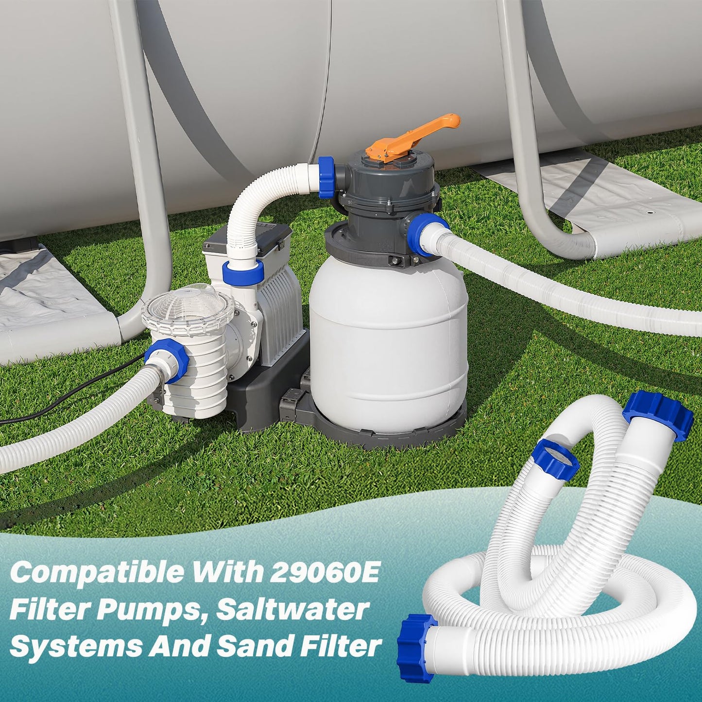 2 Pcs Pool Hoses for Above Ground Pools 1 1/2 Inch Diameter 59" Long Pool Pump Hose Replacement Filter Pump Hose Accessories