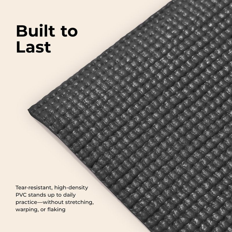 Sunny Health & Fitness Exercise Yoga Mat – Firm Studio Support for Stability & Grounded Balance – Durable, Tear-Resistant & Portable for Yoga, Pilates & Floor Workouts- Black– NO. 031-BK
