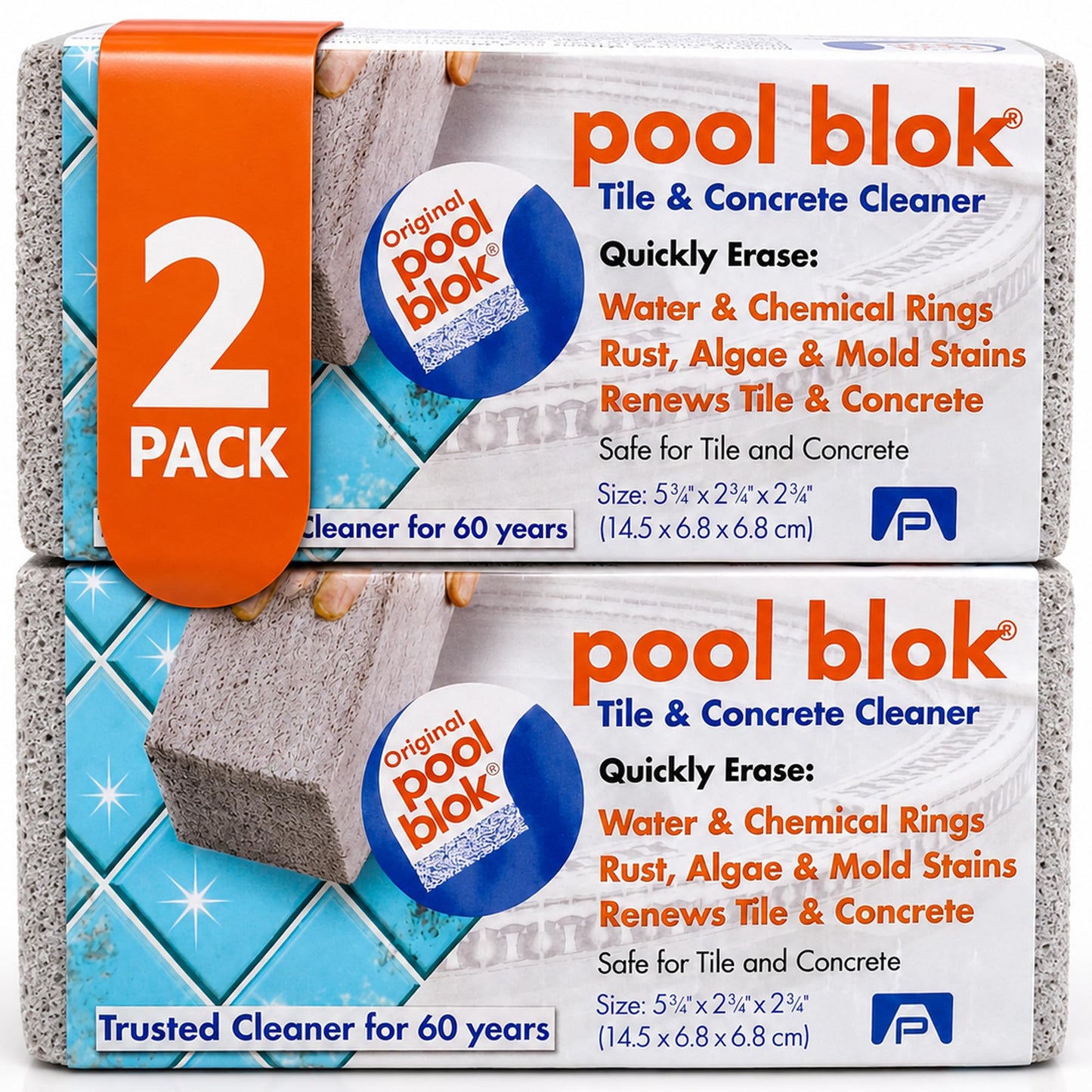 Pumie 2-Pack Pumice Stone for Pool Tile Cleaning - Calcium Remover for Tile & Plaster Stain - Cleaner for Calcium Build Up - Grout & Concrete Scouring - Pool Blok PB-12-5.75x2.87x2.87