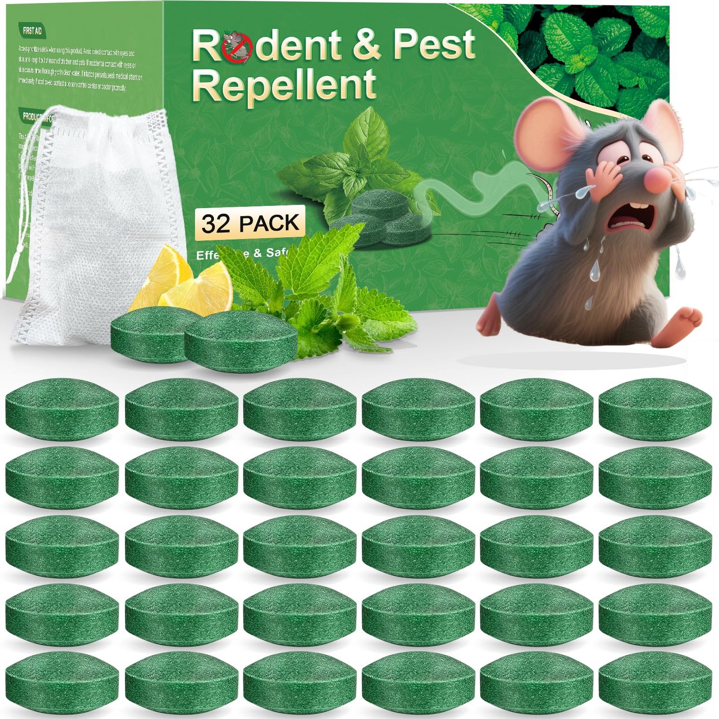 BOZFLY Mouse Rodent Repellent, 32 Pack Peppermint Oil Mice Repellent for Mice, Rats, Squirrels, Spiders and Pests, Indoor/Outdoor Natural Mouse Deterrent, Keeps Rodent Away from Garden & Home (Mint)