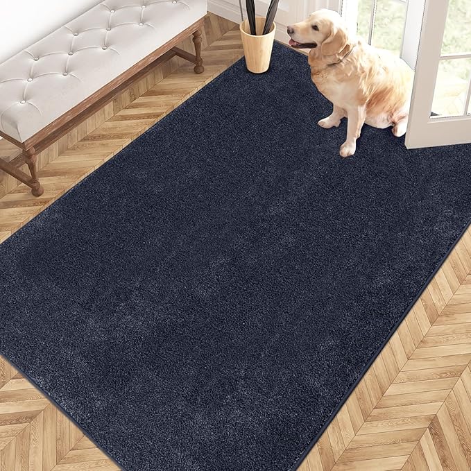 PURRUGS Easy Care Area Rug 4ft x 6ft, Non-Slip Machine Washable Entryway Rug, Dog Door Mat, Stain Resistant Accent Rug for Hallway, Living Room, Bedroom and Mudroom, Navy Blue