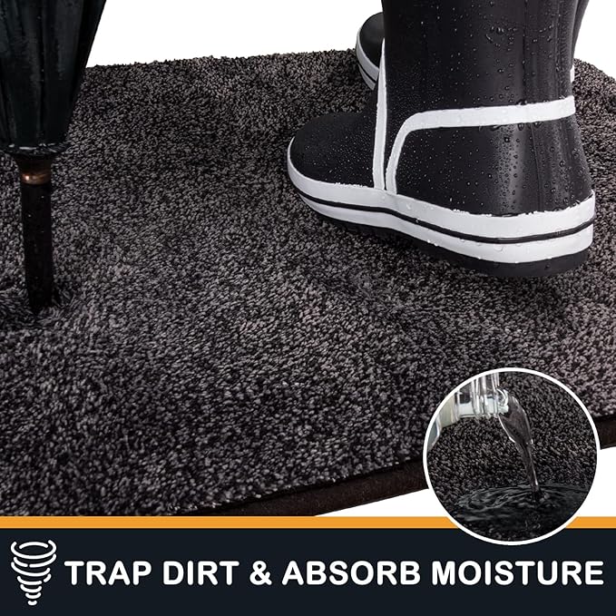 PURRUGS Dirt Trapping Door Mat 31.5" x 47", Non-Slip Machine Washable Entryway Rug, Dog Doormat, Indoor Front Door Mat, Super Absorbent Entry Rug for Muddy Shoes & Paws, Charcoal