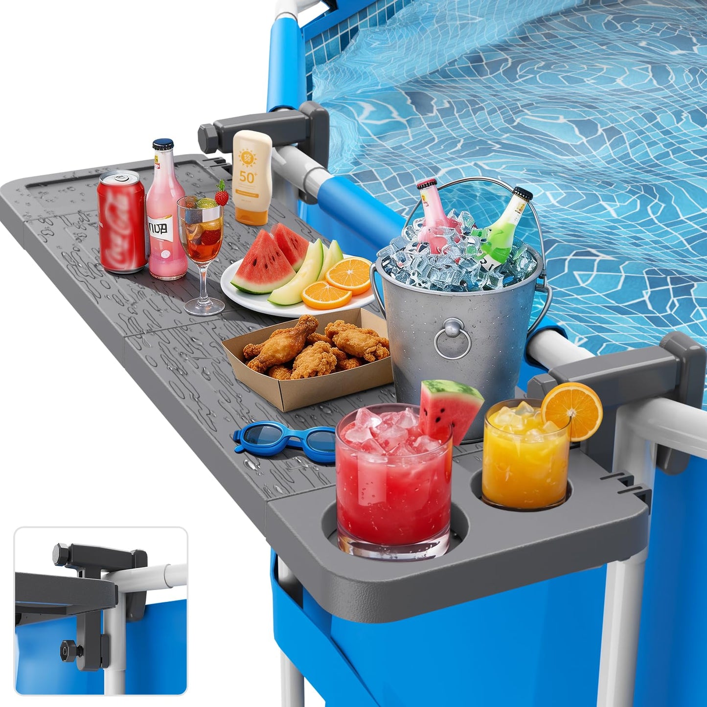 Arlierss Pool Bar for Above Ground Pool, Swim Up Bars for Pool, 47" x 12" Pool Side Table with 90 lbs Capacity, Poolside Bar Clip-On Foldable Tabletop Easy Install