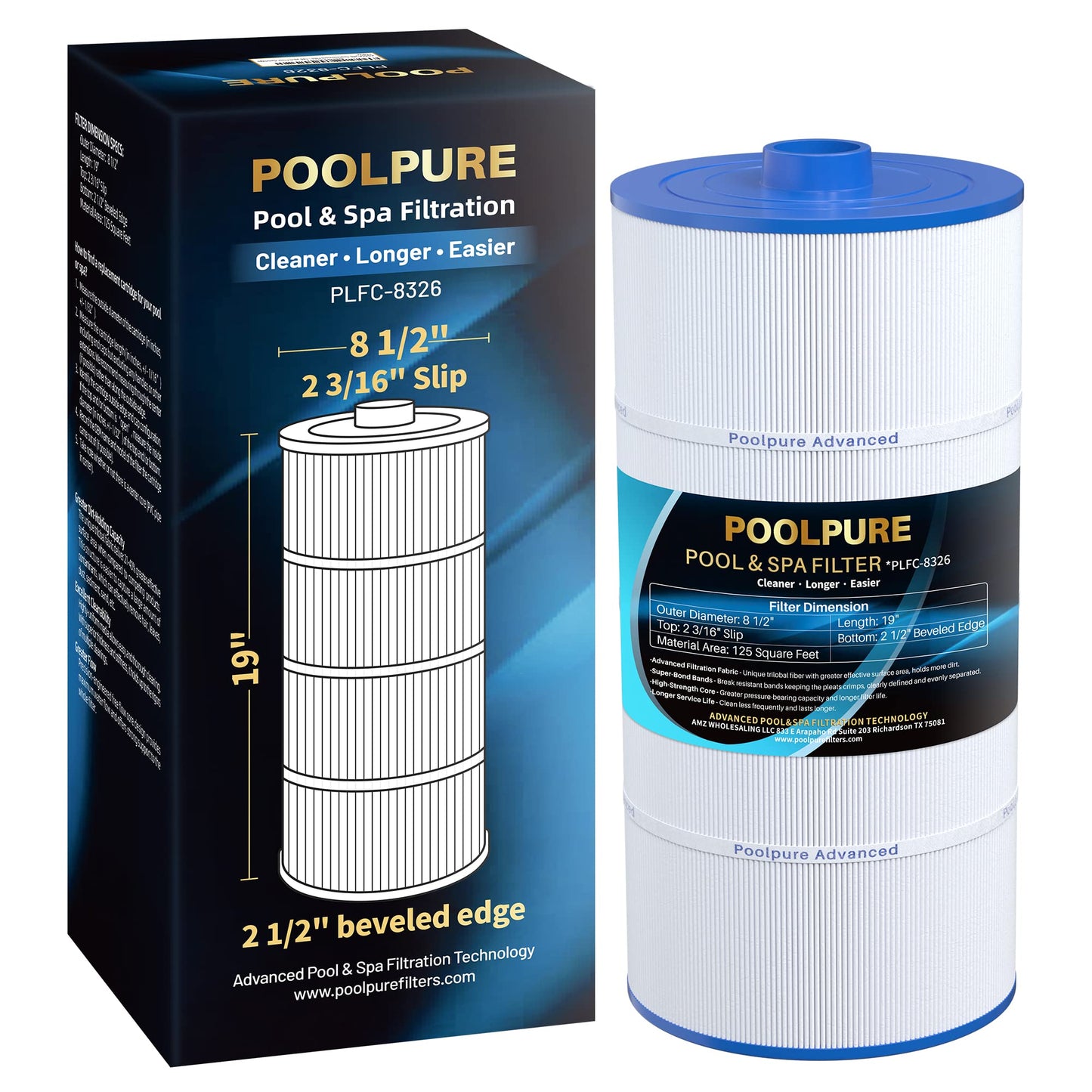 POOLPURE Spa Filter Replaces Sundance 6540-488, PSD125-2000, Unicel C-8326, Filbur FC-2780, Aladdin 22507, Baleen AK-70013, Magnum SU125, 125 sq.ft Filter Cartridge