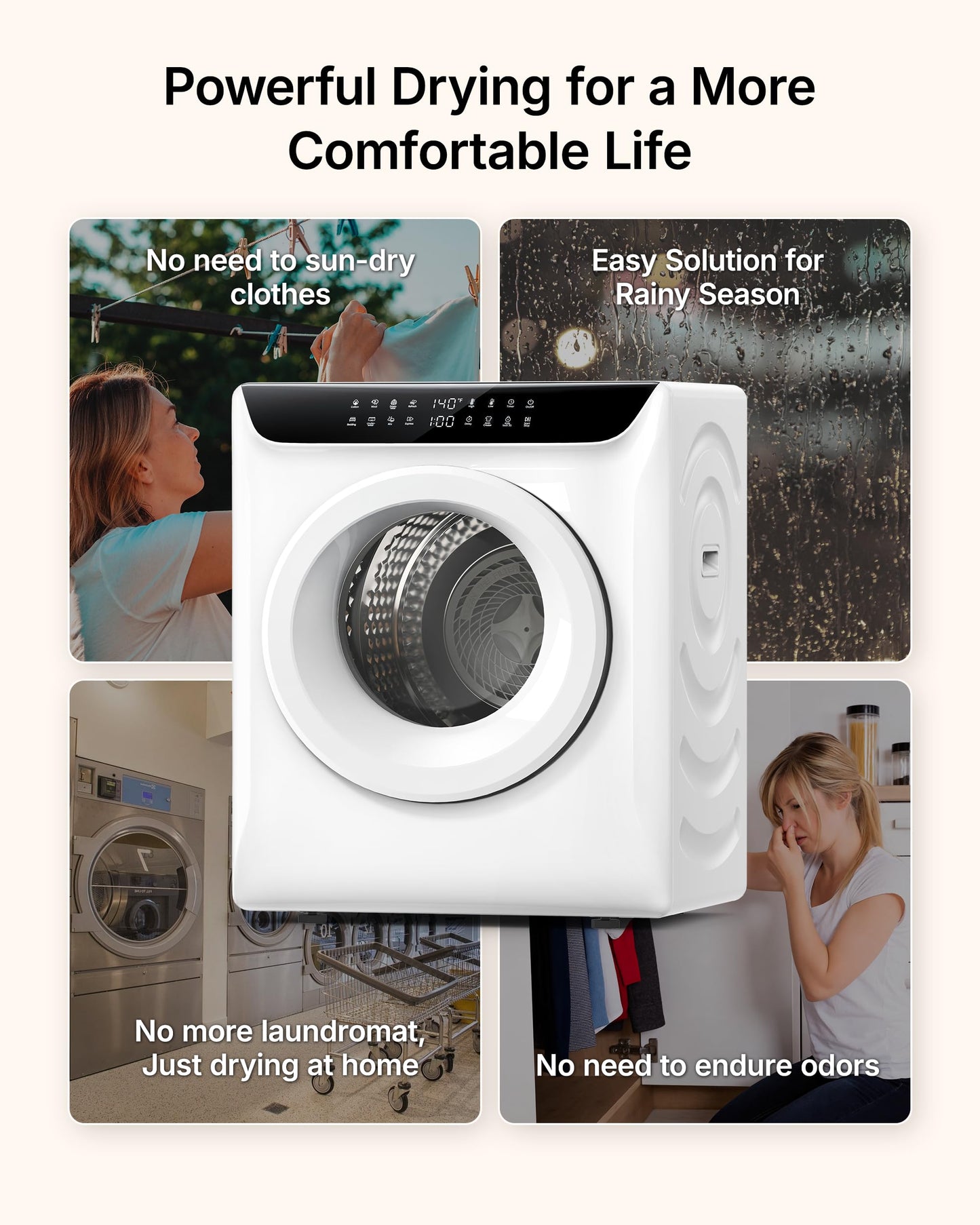 Temprium 3.5 Cu.Ft Portable Dryer for Clothes, 8 Drying Programs, 1400W Clothes Dryer with LED Control Panel, 120V Dryer, Delay Timer, Anti-Crease, Portable Dryers for Laundry, Apartment, Dorms, Home
