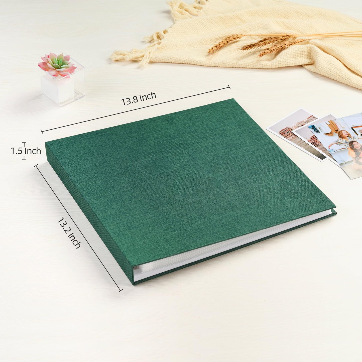 Mublalbum 12x12 Inch Large 3 Ring DIY Scrapbook Photo Album with 40 Plastic Sleeves 80 Pages Linen Cover Folder Binder for Baby Travel Wedding Couple Anniversary and DIY Projects (Dark Green)