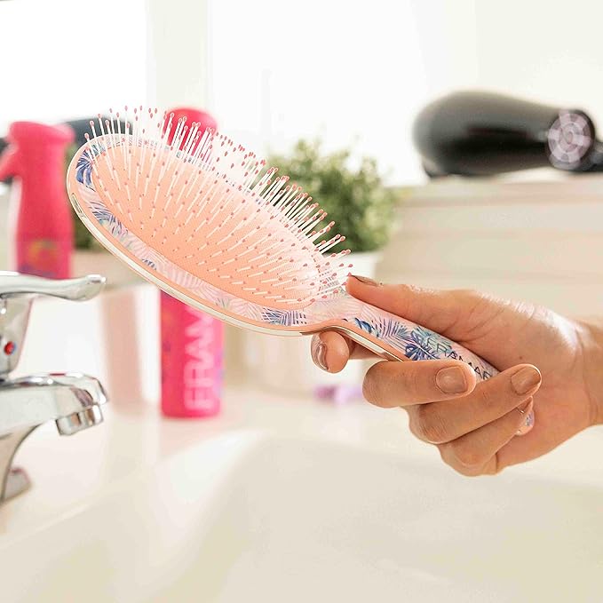 FRAMAR Pink Hair Brush Detangler, Detangling Hairbrush For Women, Wet Hair Brush For Girls, Hair Detangler Brush, Wet Hairbrush, Hairbrushes, Girls Hairbrush Detangler, Reduces Frizz - Floral