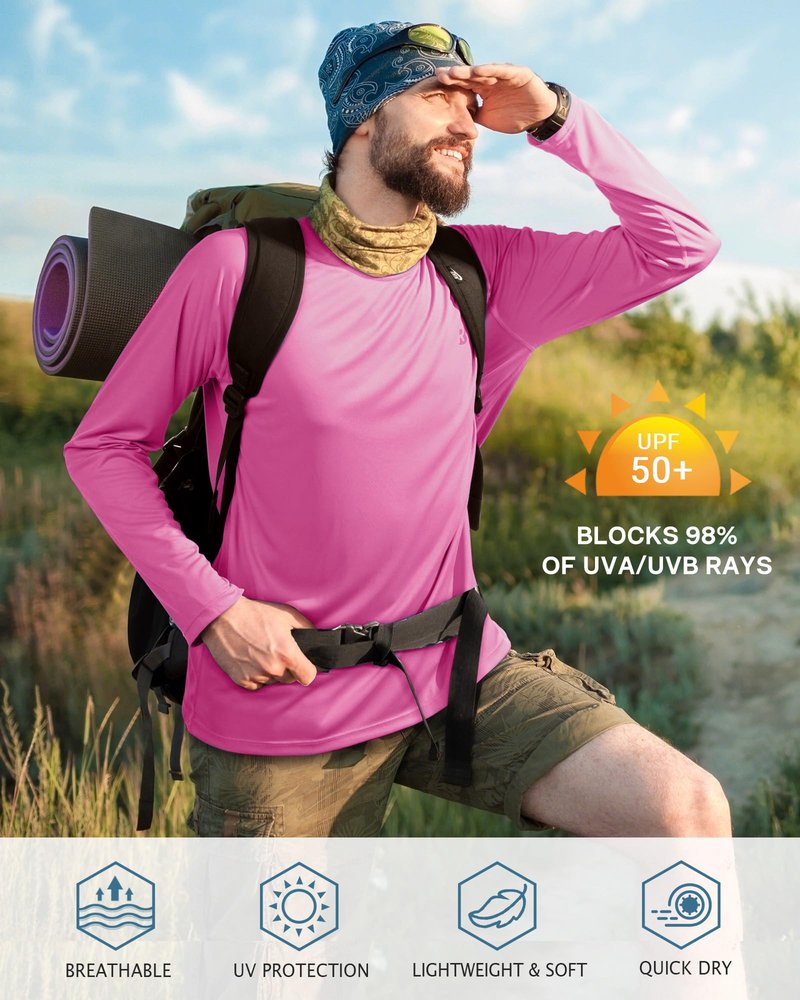 Roadbox Mens UPF 50+ Long Sleeve SPF Diving Rash Guard UV Sun Protection Shirts for Outdoor Fishing Hiking Swimming Running