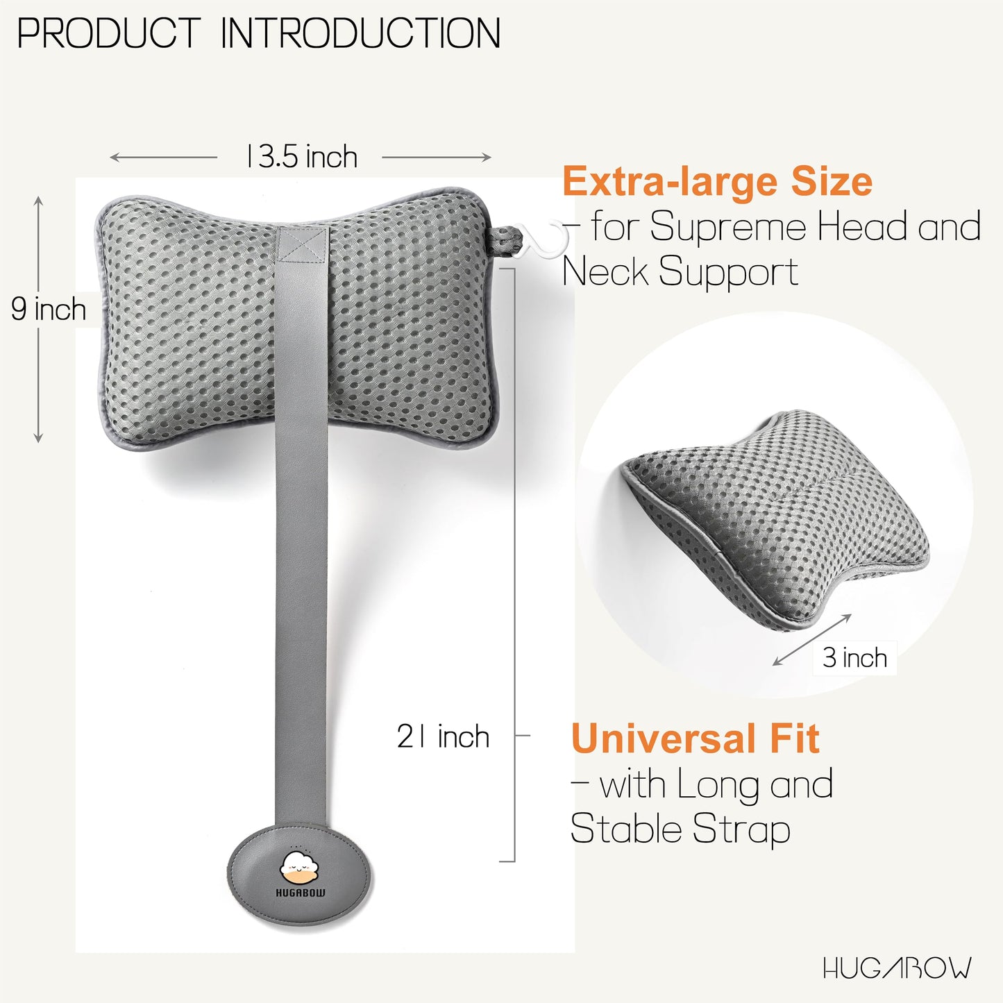 HUGABOW 2-Pack Large Pillow for Hot Tub (Grey), Spa, and Chaise Lounge - Universal Headrest & Neck Support Cushion, Adjustable Height with Long Strap, Easy Drying with Hook (2-Pack)